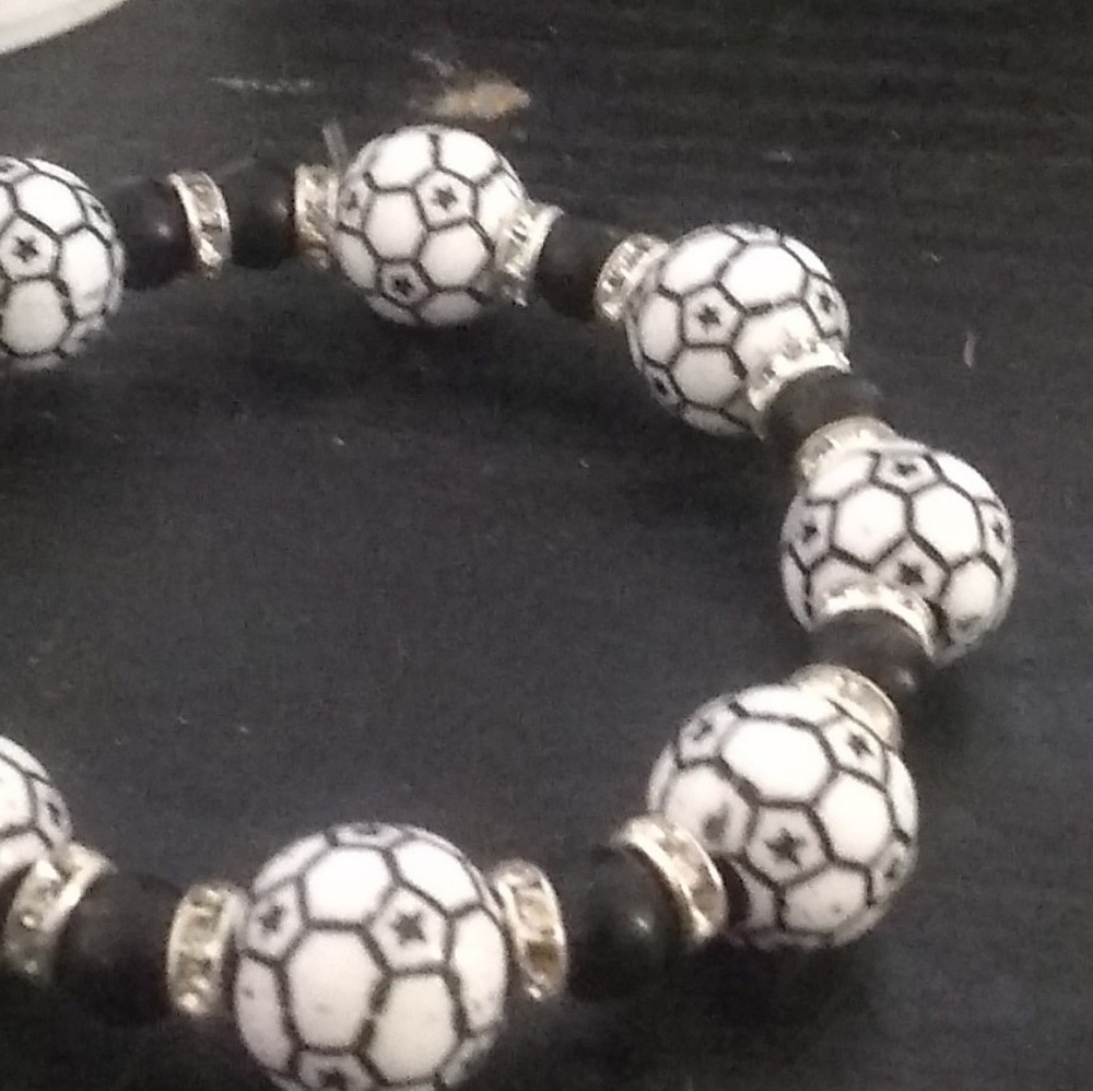 Soccer diamond  with black beads bracelet